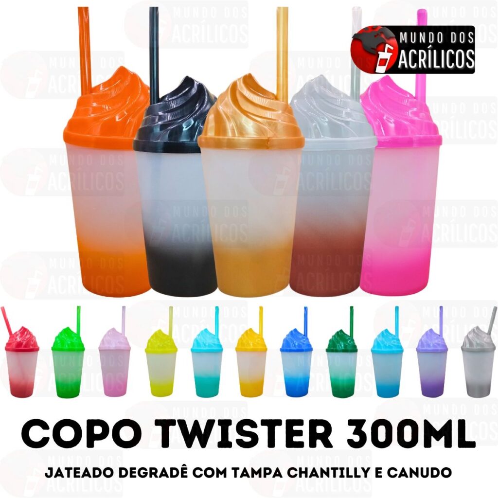 COPO TWISTER 300ML TAMPA CHANTILLY E CANUDO JATEADO DEGRADÊ